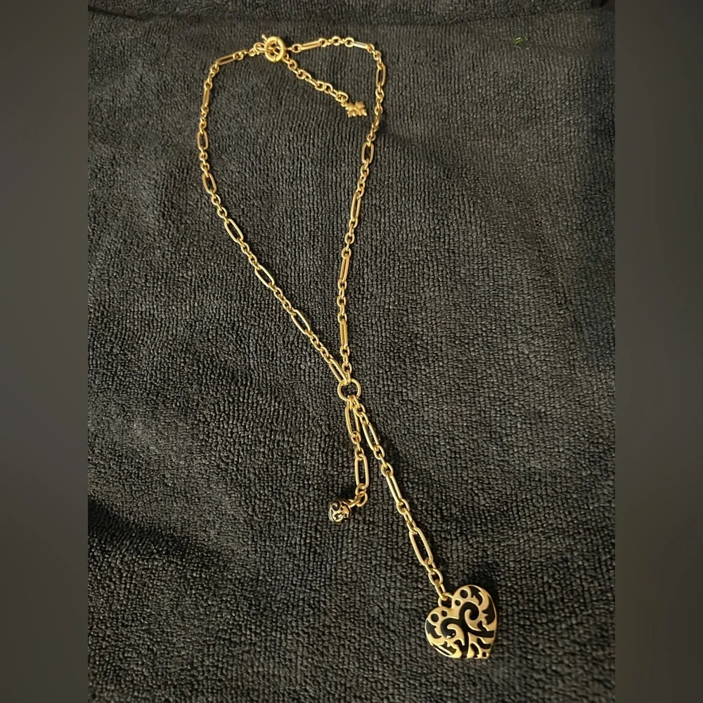 Patricia Nash Gold Heart with Black Enamel Pendant Necklace, 23” - Picture 2 of 6